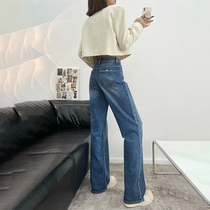 Slim covering meat straight tube mop pants 2021 autumn loose slim feet high waist wide leg jeans women