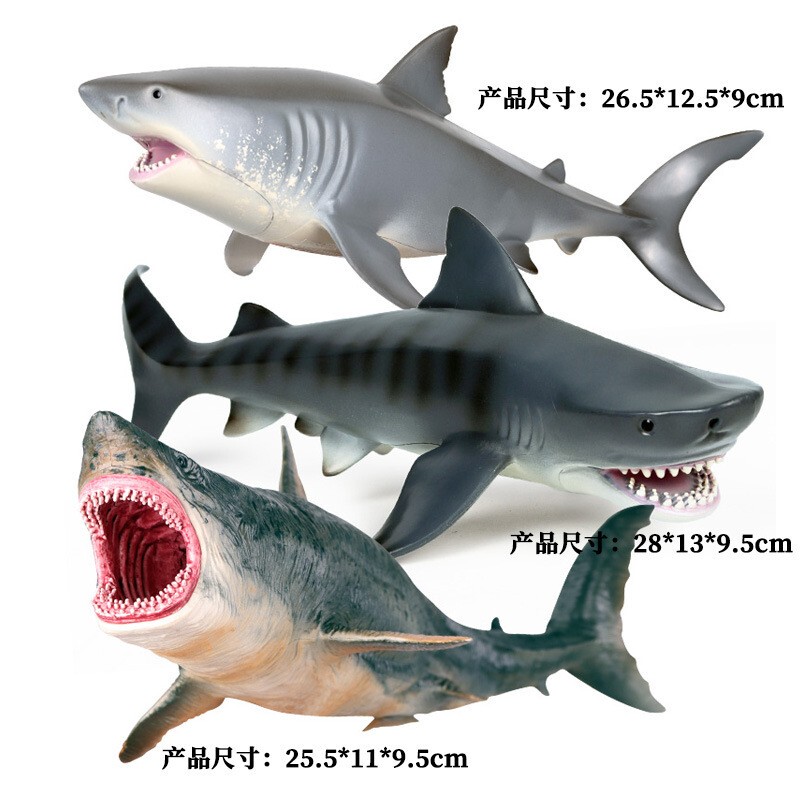 Children's Toys Simulated Animal Shark Marine Life Model Great White Shark Megalodon Blue Whale Tiger Shark Ornament for Boys