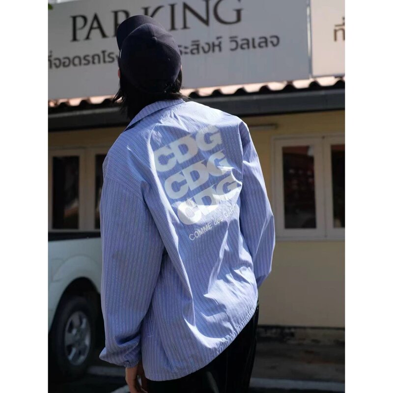 G-Dragon Cdg Classic Printed Letter Striped Coach Jacket Shirt Outerwear Unisex
