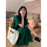 Ретро зеленая летняя длинная юбка, сексуальное платье, рукава фонарики, средней длины