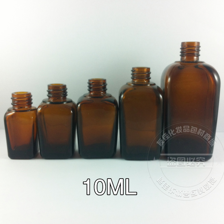 Manufacturers direct sales of 10ML tea - colored square essential oil bottle glass bottle packaging bottle of debris bottle essence liquid bottle
