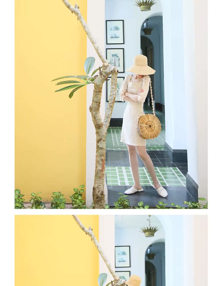 SASSYCHIC Dada thiết kế nhà mới retro đèn lồng tay áo hào phóng cổ áo kẻ sọc dress nữ kích thước lớn váy hở eo
