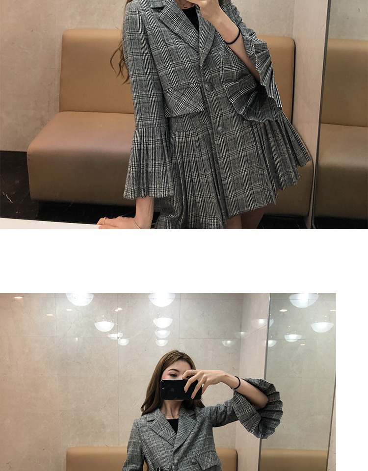 2018 mùa thu mới xếp li tay áo kèn khí chất retro kiểm tra phù hợp với áo khoác nữ lỏng lẻo 1815 áo blazer nữ đẹp