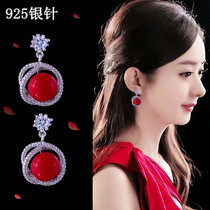 Earrings female temperament net red earrings Korean personality 925 silver needles simple birth year red earrings all-match hipster