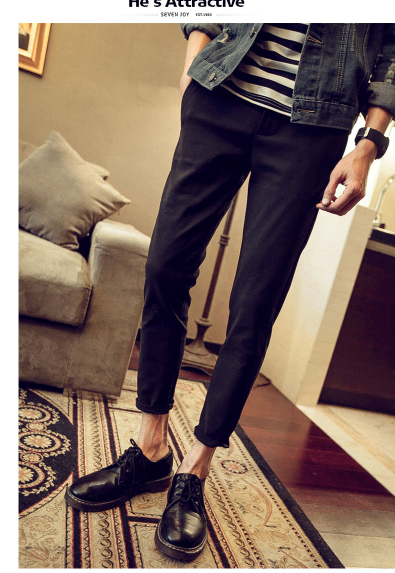 Quần nam quần âu chân chín quần quần Slim mùa thu và quần phù hợp với quần 9 quần quần nam hoang dã cộng với nhung dày quần vải nam