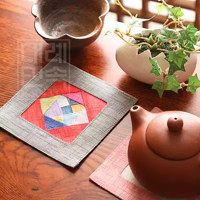 Korean national folk craft linen stitching color strip coaster tea ceremony gift H-P03070