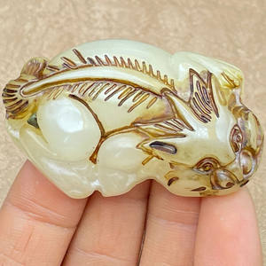 Jade Raw Stone, Xiuyu Green-White Jade Carved Three-Dimensional Pixiu Pendant with a Hanging Cord