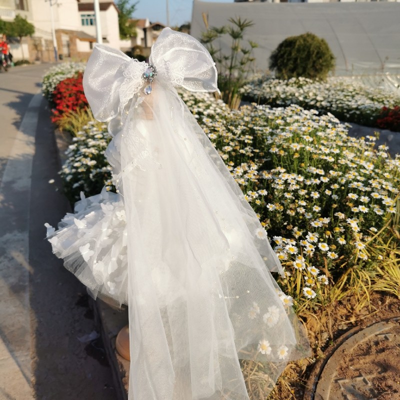 Dog hairpin pet hairpin pet cat dog headdress white big bow veil wedding dress accessories