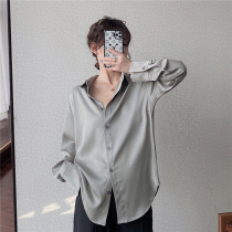 2021 spring new Korean version loose satin long-sleeved shirt womens shirt design niche Hong Kong taste retro top