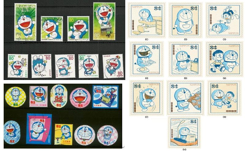 Japan Post Stamps-Robot Cat Doraemon Tinkerbell Blue Fat Man-29 stamps