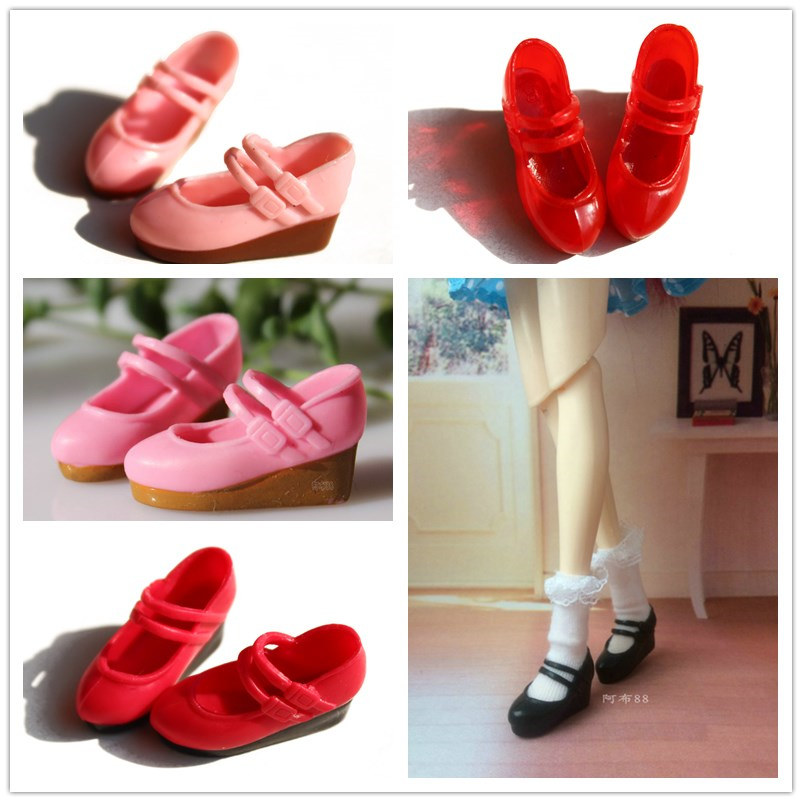 Joint Doll shoes with 3cm mini - doll shoes pink slope heels black simulation leather shoes