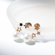 Wanlun Jewelry 18K Gold Pearl Earrings Japan akoya Sea Pearl Earrings Diamond Five-pointed Star Earrings Female