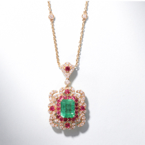 Wanlun Jewelry 18K Gold Emerald Pendant Natural Zambia Emerald Gold Ruby Diamond Necklace