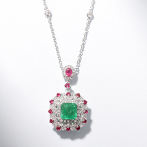 Wanlun Jewelry 18K Platinum Natural Zambia Emerald Pendant Gold Inlaid Ruby Diamond Necklace Women