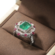 Wanlun Jewelry 18K Platinum Zambia Natural Emerald Ring 18K Gold Inlaid Ruby Diamond Female Ring