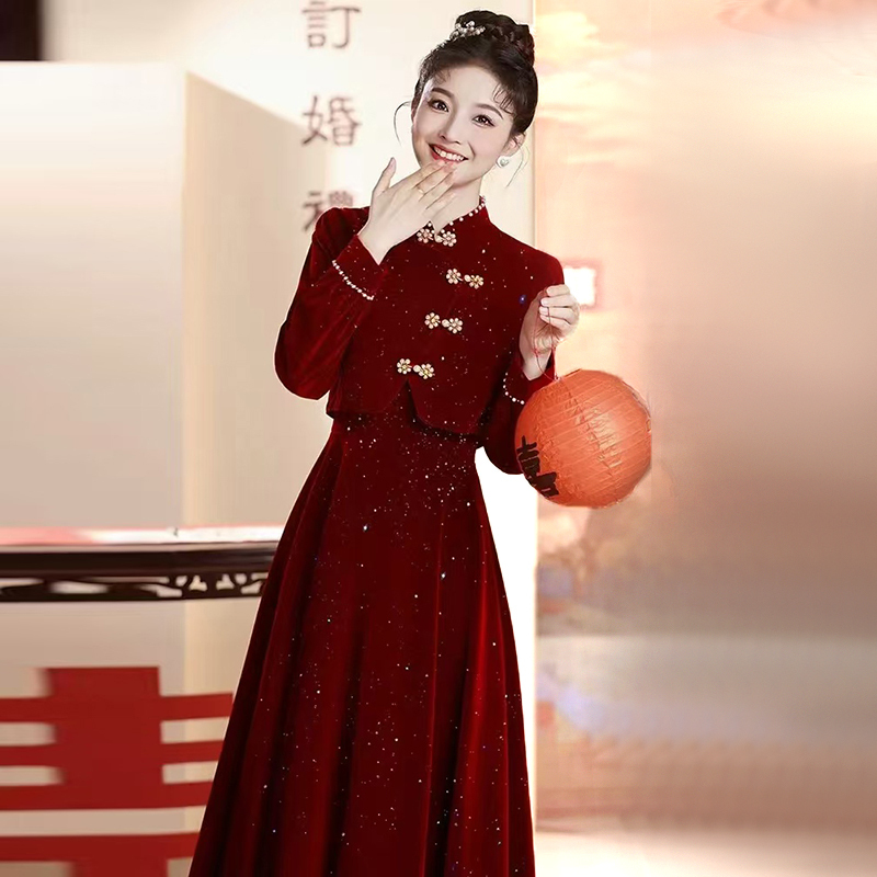 Plus-Size Maternity Wedding Toast Dress, Bride's Engagement Mini Dress, Chanel-Style Autumn and Winter Homecoming Casual Dress Set