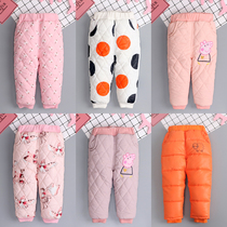 Girls cotton pants plus velvet children thick pants autumn and winter boys baby down warm high waist cotton pants