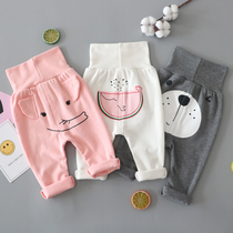 Baby high-waisted belly pants spring and autumn womens autumn childrens pants male newborn double-grade leggings baby pp pants