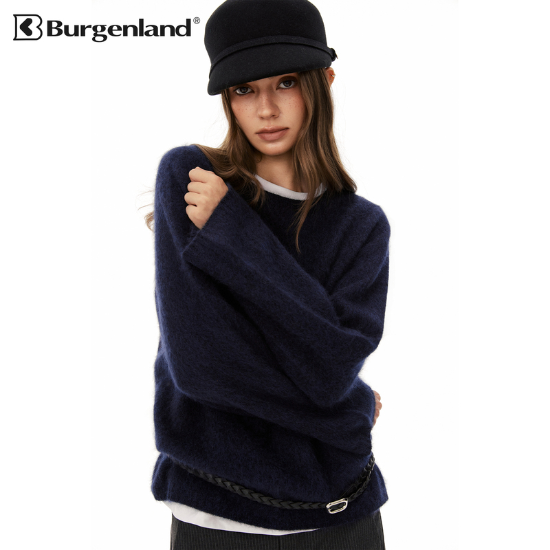 Burgenland【Sheep Wool + Mulberry Silk】Brushed Knit Sweater for Women, Loose Fit, Autumn and Winter, Round Neck Pullover Sweater Burgenland【Sheep Wool + Mulberry Silk】Brushed Knit Sweater for Women, Loose Fit, Autumn and Winter, Round Neck Pullover Sweater