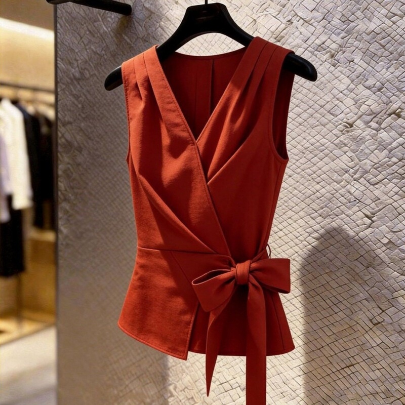 Unique, Beautiful, and Super Stylish Women's Top, 2026 Summer New Korean Design, Orange-Red Sleeveless Shirt, Trendy Unique, Beautiful, and Super Stylish Women's Top, 2026 Summer New Korean Design, Orange-Red Sleeveless Shirt, Trendy