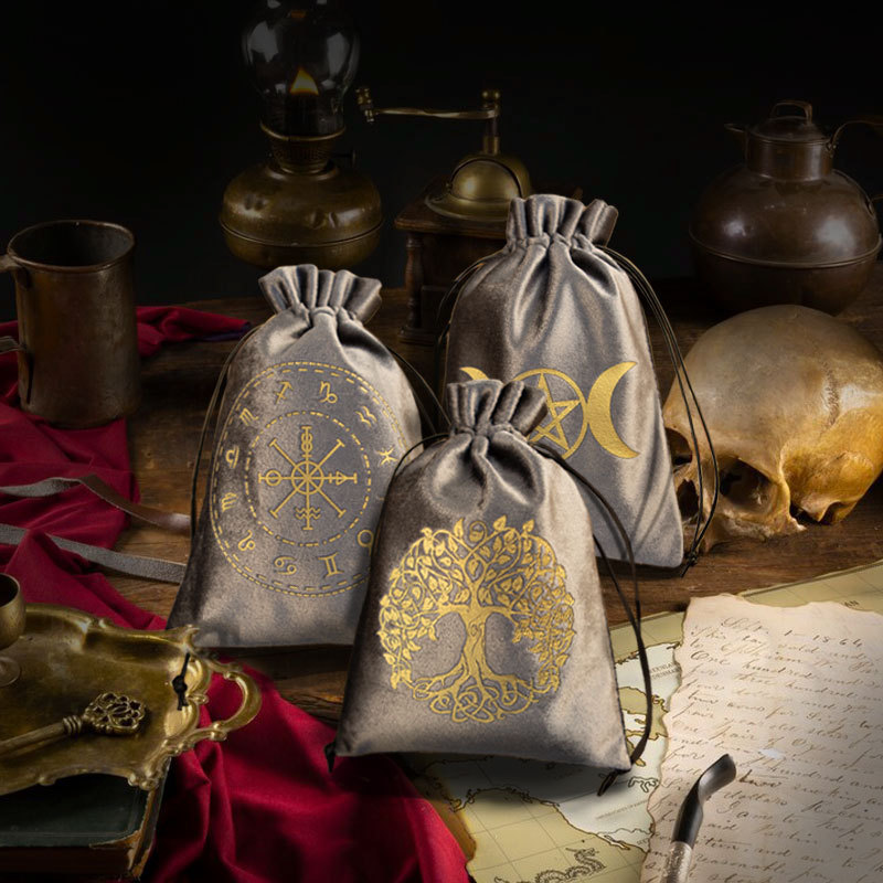 Silver Card Bag, Twelve Zodiac Signs Velvet Bag, Tarot Card Storage Bag, Velvet Thick Bag, Board Game Drawstring Bag