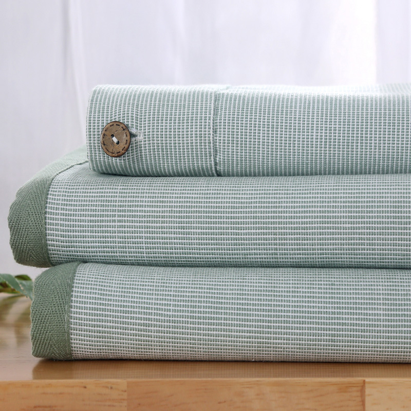 Small frescoed thickened cotton linen pure cotton old coarse cloth cold mat three sets striped bed linen not faded