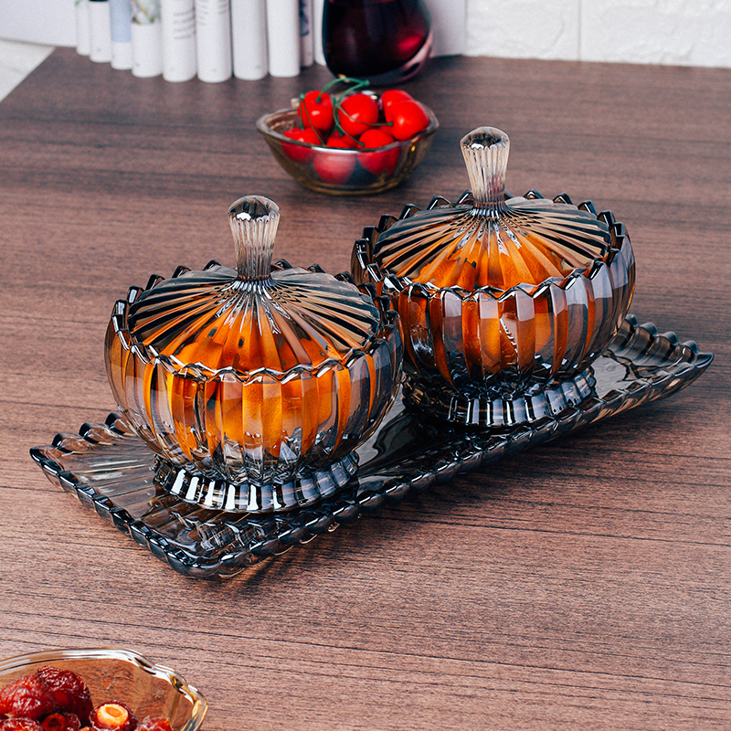 Glass Dried Fruit Pan With Lid Sugar Jars Sugar Box Snacks Guazipan Water Fruit Pan Eurostyle Big Candy Box Suit