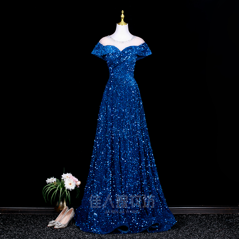 Evening Dress for Women, Banquet 2026 New Style, High-End Choir Performance, Annual Meeting Conductor Host, Off-Shoulder Long Style Evening Dress for Women, Banquet 2026 New Style, High-End Choir Performance, Annual Meeting Conductor Host, Off-Shoulder Long Style
