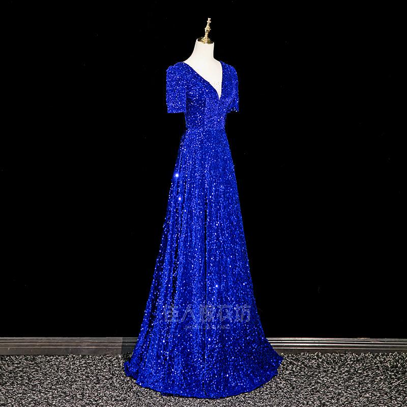 Banquet Evening Dress, Long Style, Bride's Toast Dress, Performance Choir Host, Royal Blue, High-End, Dignified and Elegant