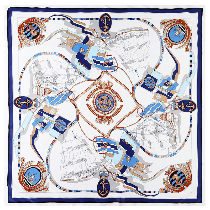 130cm Large Square Scarf European and American Style Nautical Map Imitation Silk Twill Scarf Travel Scarf Shawl Beach Towel 130cm Large Square Scarf European and American Style Nautical Map Imitation Silk Twill Scarf Travel Scarf Shawl Beach Towel