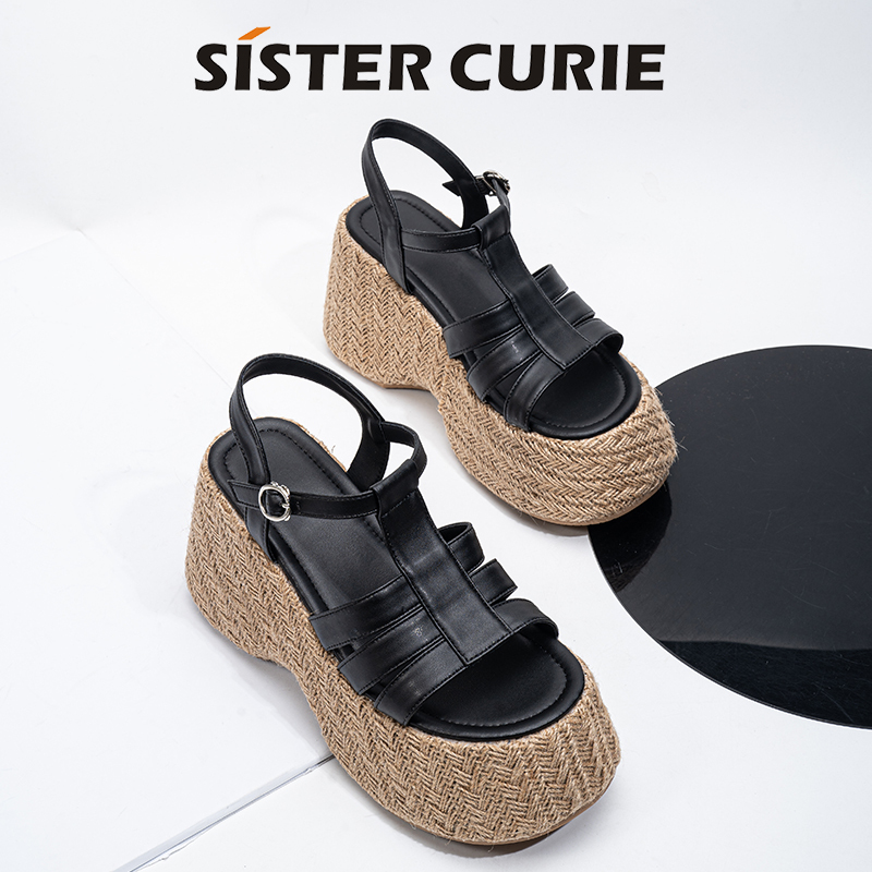 9cm Height Increase ~ 2025 Summer New Style Straw Waterproof Platform Thick-Soled Sandals for Women, Petite Height-Increasing Roman Shoes