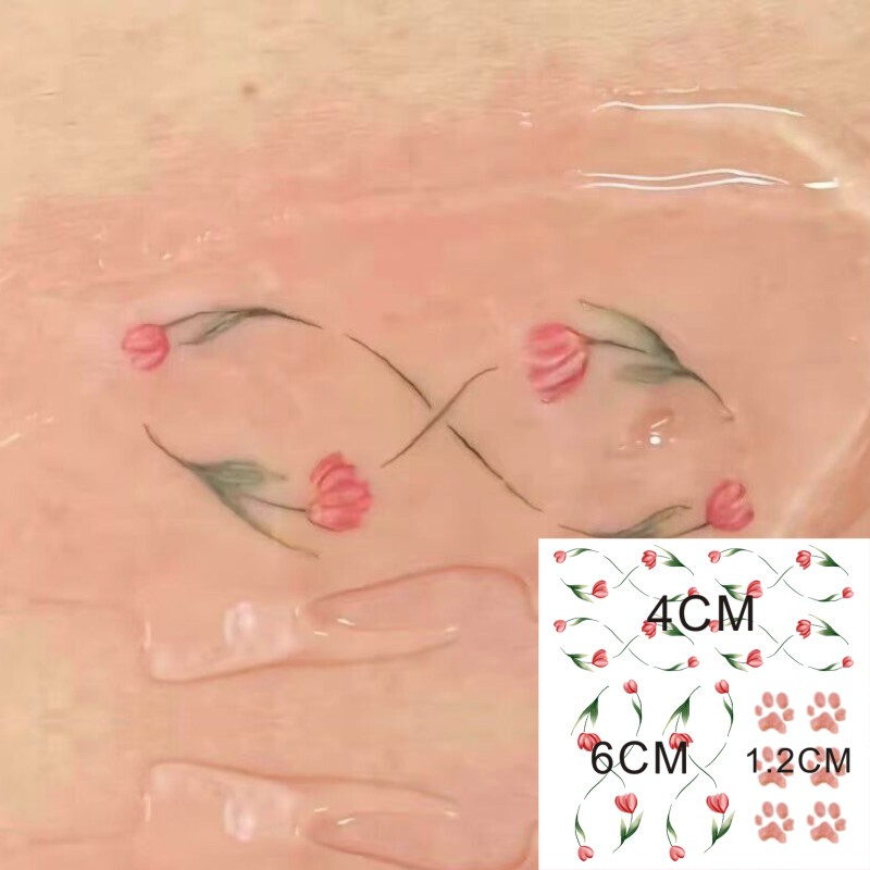 Thai Star Freen's Same Style Tulip Tattoo Sticker 0808 Pink Puppy Paw Xiaofu Arm Waterproof Long-Lasting Free Shipping