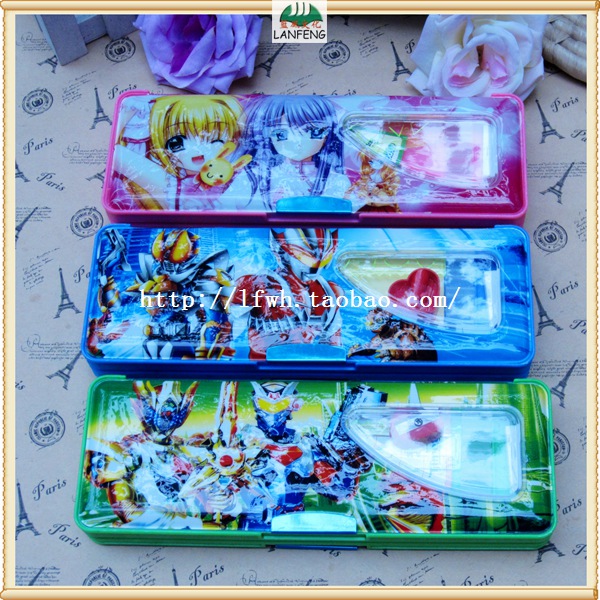 6651 cartoon series bifacial leather material pencil case with rubber ruler pencil-Taobao