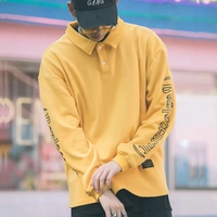 Guochao gốc châu Âu và Mỹ đường phố hiphop nam hip hop đường phố lỏng lẻo West Coast đường phố ve áo áo dài tay áo polo áo polo dài tay