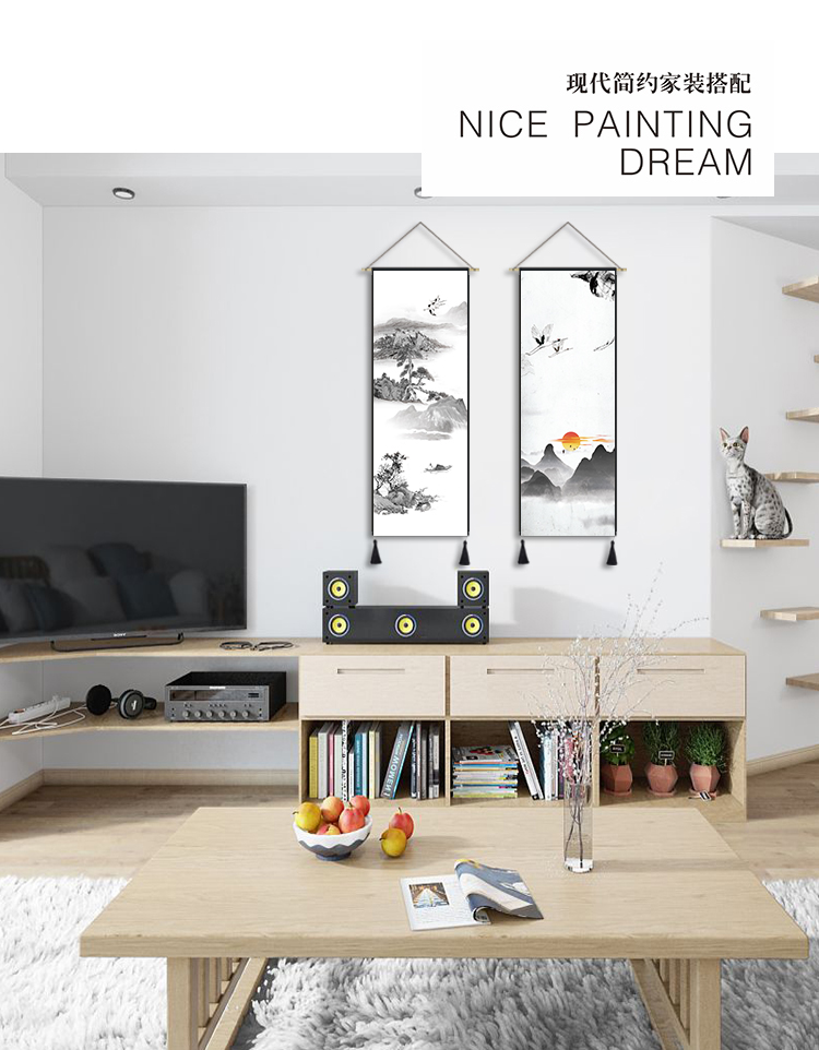 Trung Quốc phong cách núi mực sơn vải tấm thảm B & B trang trí phòng ngủ phòng khách hiên bao gồm hộp tường thảm tường
