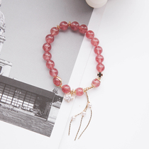 Month Old Ancestral Hall Natural Crystal Bracelet Women Ins Strawberry Crystal Hand Strings of Peach Flowers Transport Bestie Gift Flow