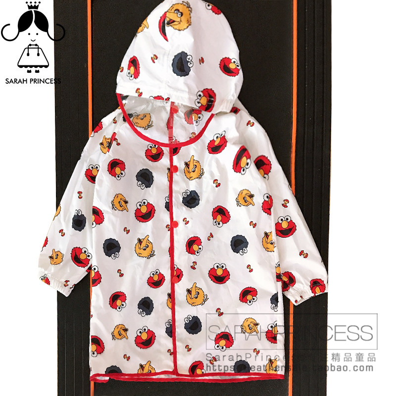 South Korea's original single children's Sesame Street raincoat male and female baby kindergarten big brim with schoolbag bit poncho