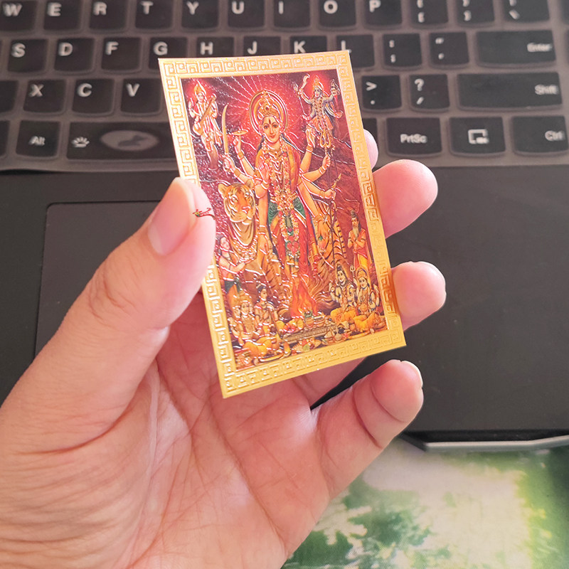 インドから輸入されたオリジナルの女神ドゥルガー・マハーカーリー・シヴァ・ヴィシュヌの絵画付きお守り金属プレートは送料無料です。