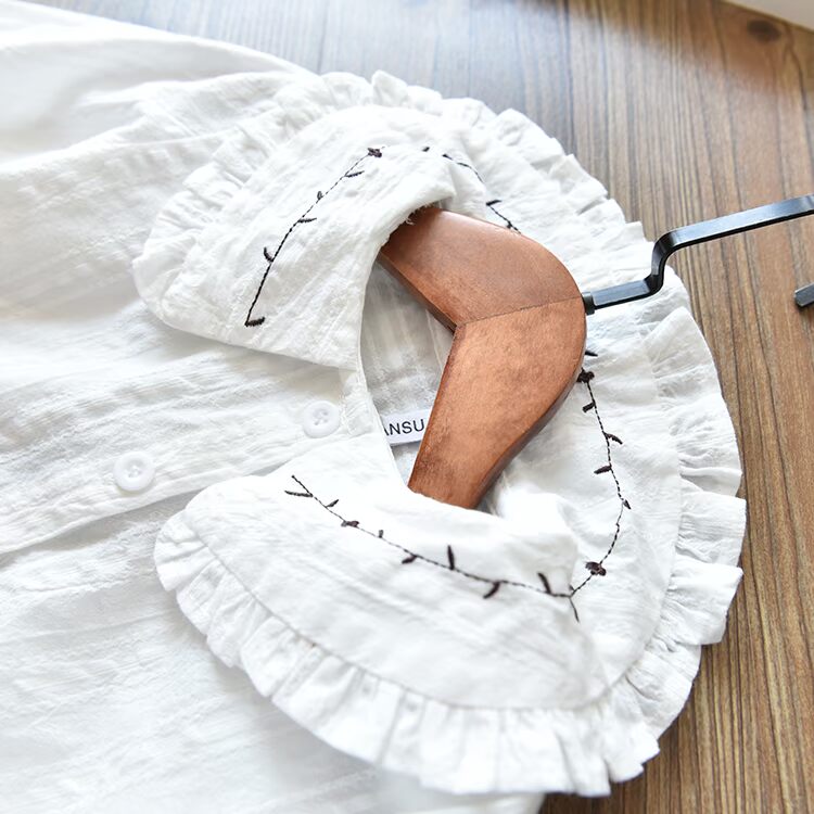 Cô gái ngọt ngào ve áo rộng bằng vải cotton trắng trẻ em sơ mi màu cơ bản 2019 xuân - Áo sơ mi quần áo trẻ em 10 tuổi