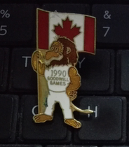 1990 Seattle Goodwill Games badge mascot and Canadian delegation badge