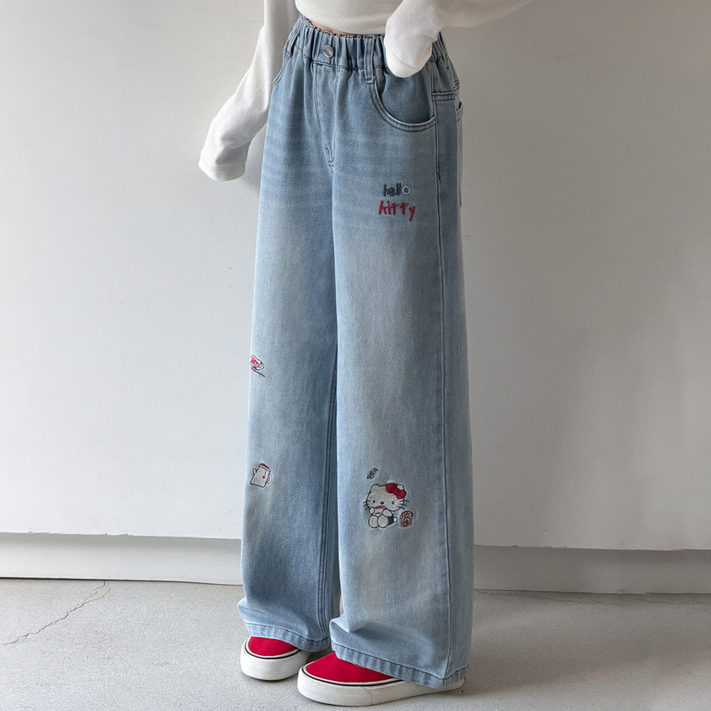 Girls' Embroidered Jeans, Spring and Autumn 2026 New Style, Big Girl Autumn Outfit, Super Nice Wide-Leg Jeans Girls' Embroidered Jeans, Spring and Autumn 2026 New Style, Big Girl Autumn Outfit, Super Nice Wide-Leg Jeans