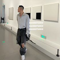 GAHKSTUDIO Korean designer design feel broken hole jeans loose thin wide legs Wild 2 color