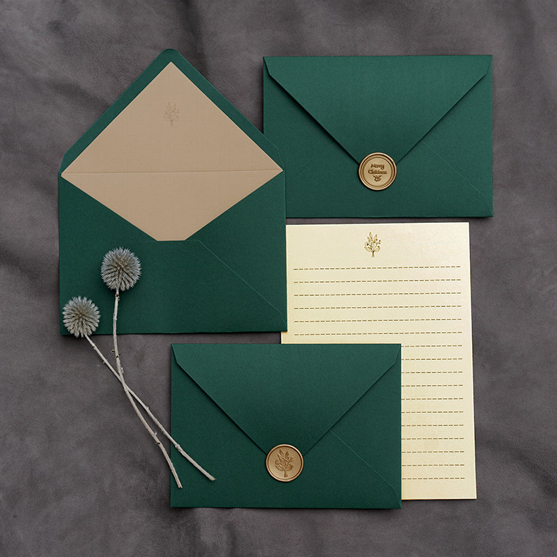 Dark green aesthetic small fresh romantic envelope fire lacquer letter paper set retro literary universal confession Valentine's Day