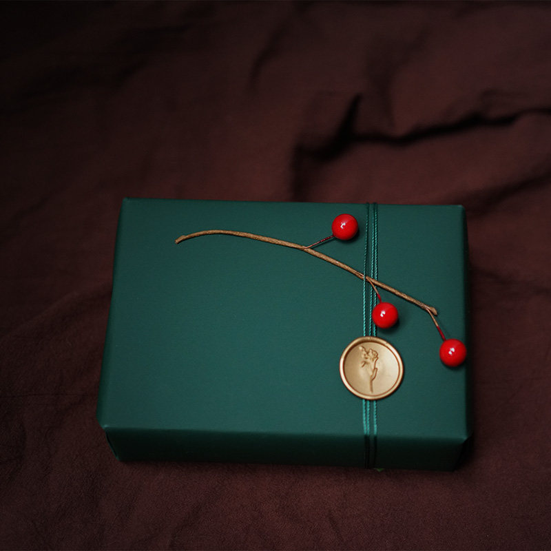 Dark green Dark moss green solid color large gift wrapping paper set with accessories fire paint sticker simple retro