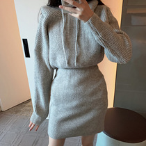 Hooded sweater dress women loose 2020 autumn and winter New thin sexy bag hip slim knit dress