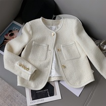 French small fragrant wind long sleeve coat female 2021 autumn winter socialites Hepburn style vintage tweed short cardigan