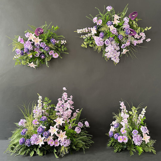 新款紫色森系订婚宴拍照成品花莫奈花园橱窗装饰婚礼婚庆T台仿真