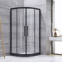 Black aviation aluminum shower room arc fan-shaped sliding door glass simple partition bathroom overall screen rural bathhouse