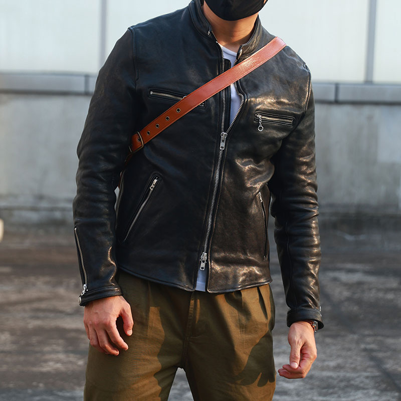Xiao Chen Highly Recommends! 1.8mm Full Vegetable-Tanned Sheepskin J100 Vintage Wrinkled Biker Leather Jacket for Men, Genuine Leather Jacket