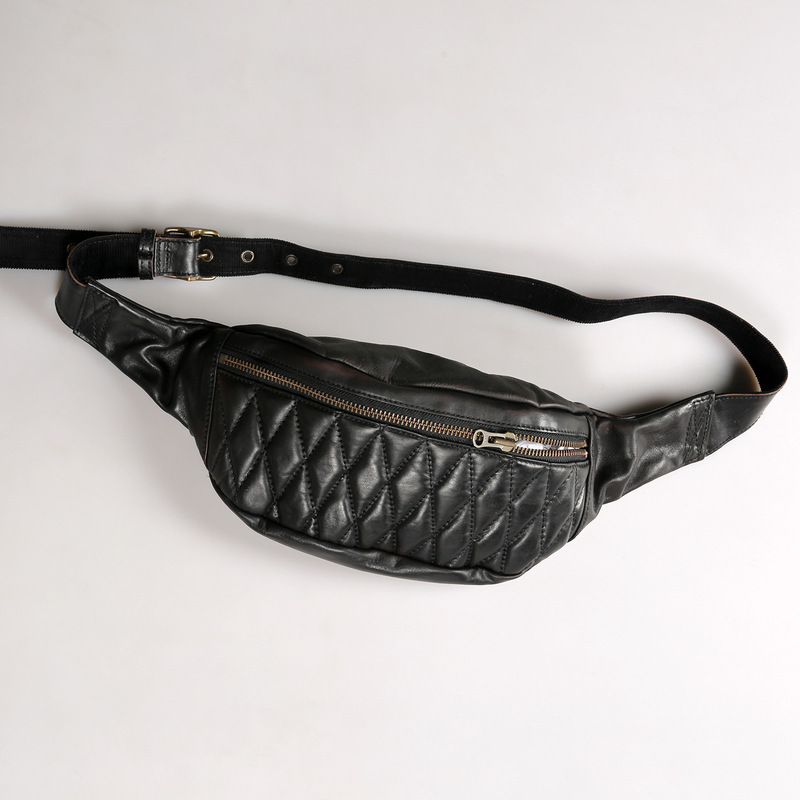 Harley Motorcycle Shoulder Bag Crossbody Bag Vegetable-Tanned Oil-Waxed Top-Layer Horse Leather Quilted Genuine Leather Bag Men's Vintage Chest Bag